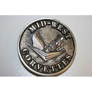 Vintage Solid Brass Mid West Corvette MWC LOGO Vette Chevy Belt Buckle RARE